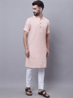 Even Apparels Peach Pure Cotton Short Sleeves Kurta With Band Collar | Grocsy