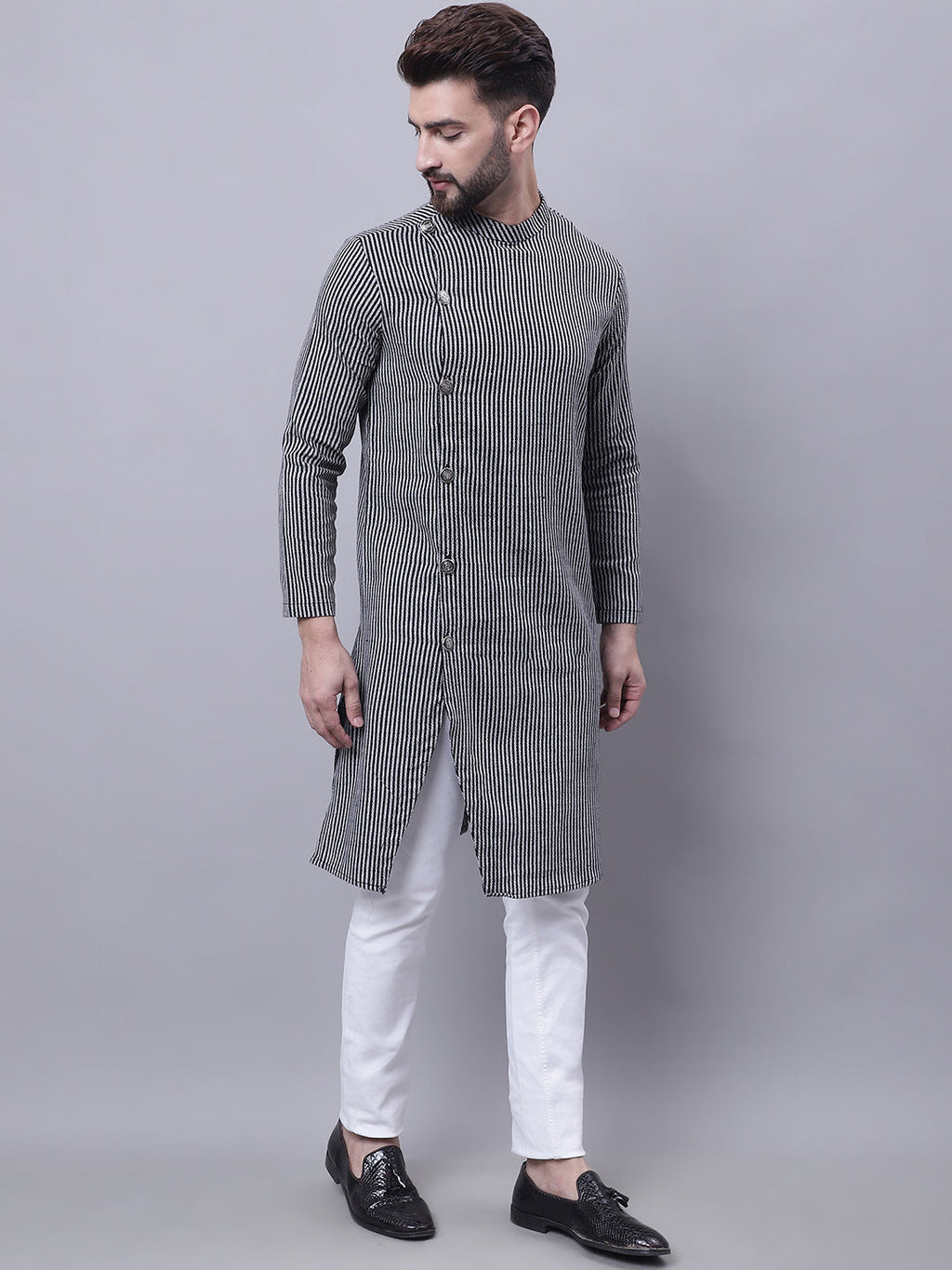 Even Apparels Black Sherwani Kurta With Asymetrical Cut | Grocsy