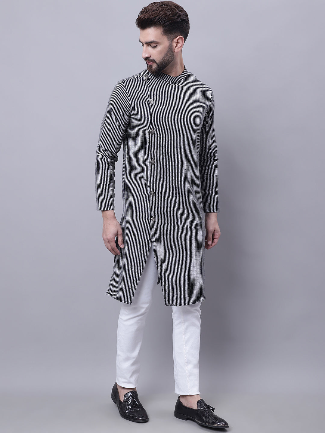 Even Apparels Black Sherwani Kurta With Asymetrical Cut | Grocsy