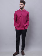 Even Apparels Wine Pure Cotton Short Kurta With Band Collar | Grocsy