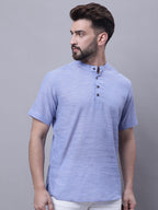 Even Apparels Blue Pure Cotton Short Kurta With Band Collar | Grocsy