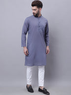Even Apparels Grey Pure Cotton Kurta With Band Collar | Grocsy