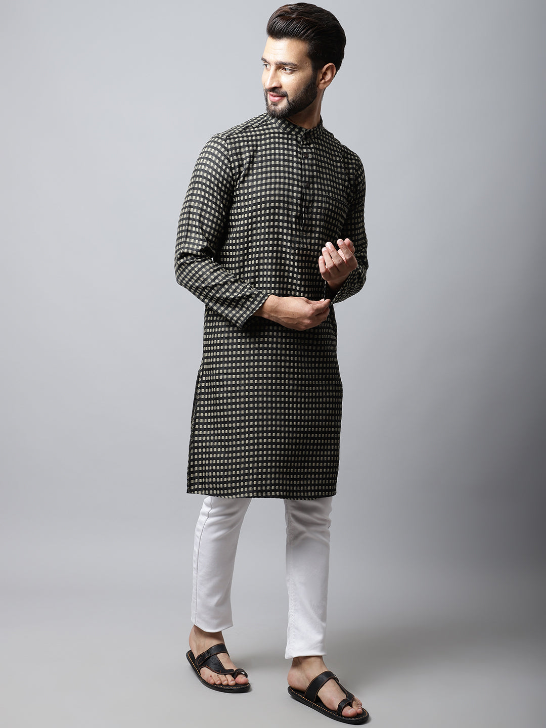 Even Apparels Brown Pure Cotton Kurta With Band Collar | Grocsy