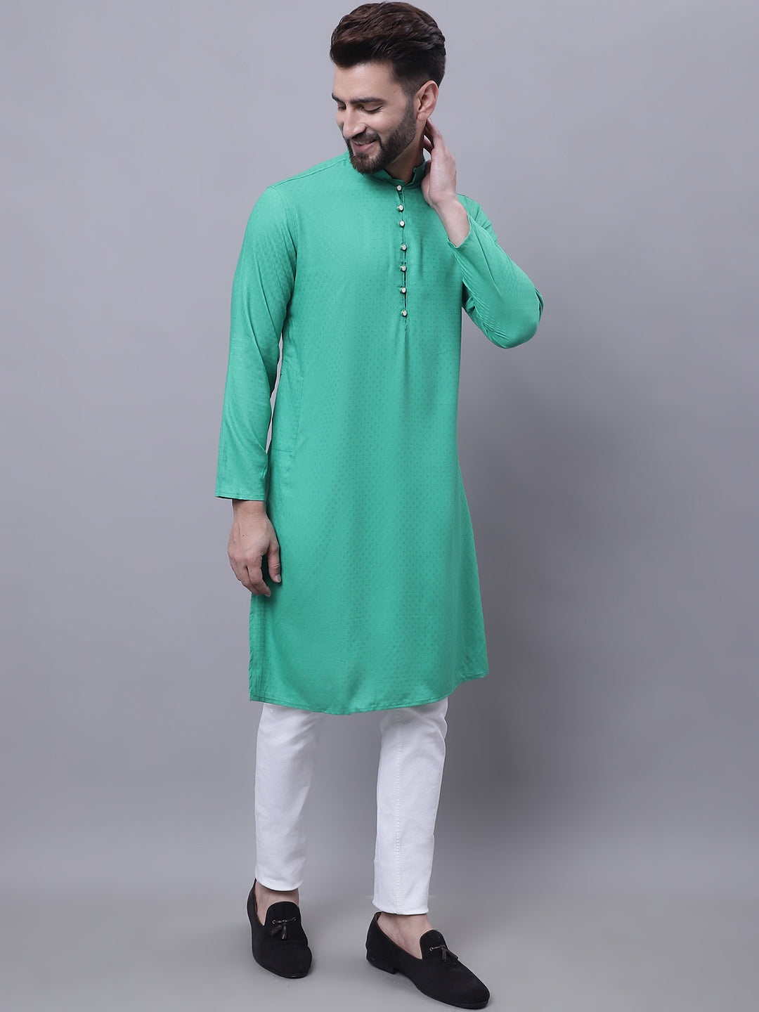 Even Apparels Green Kurta With Band Collar | Grocsy