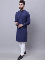 Even Apparels Blue Pure Cotton Kurta With Band Collar | Grocsy