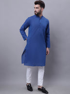 Even Apparels Blue Pure Cotton Kurta With Band Collar | Grocsy