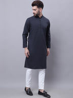 Even Apparels Black Pure Cotton Kurta With Band Collar | Grocsy