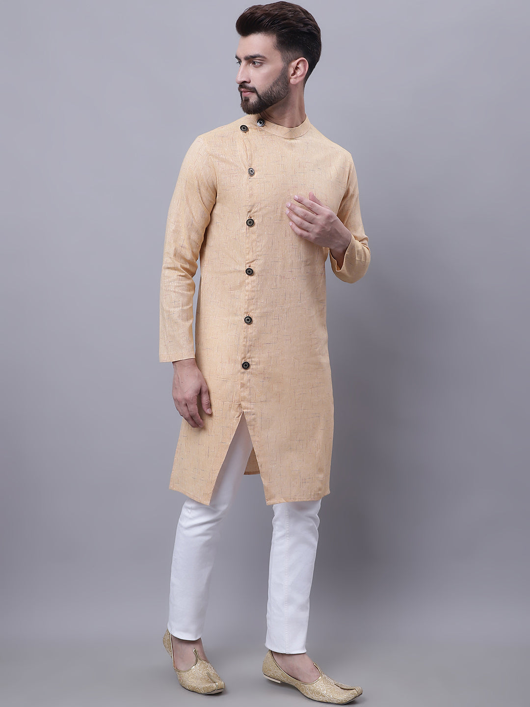 Even Apparels Beige Sherwani Kurta With Asymetrical Cut | Grocsy