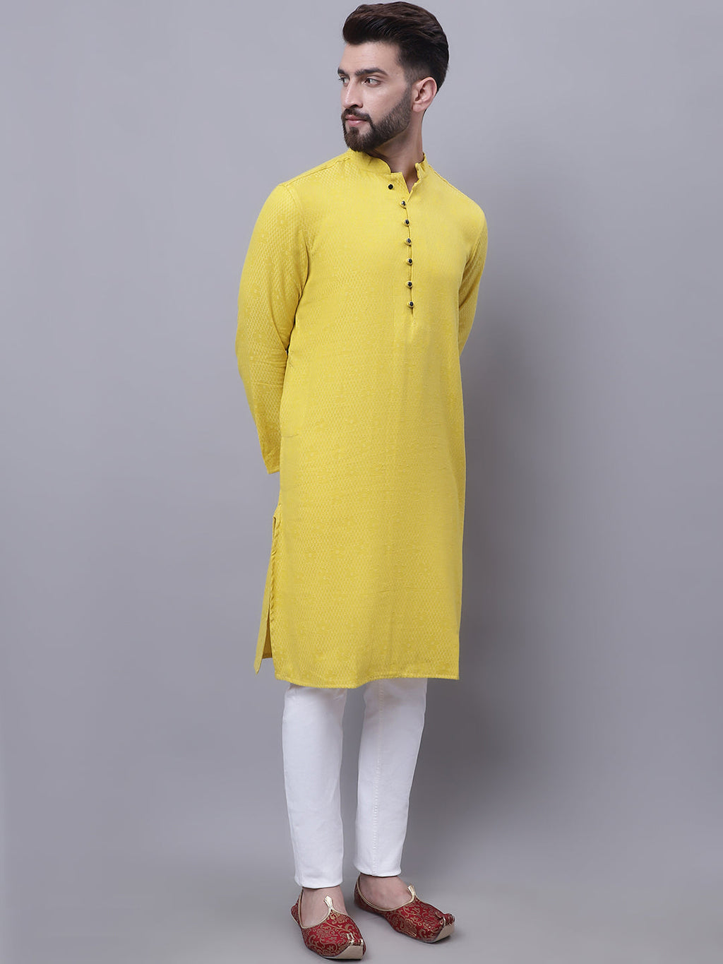 Even Apparels Yellow Pure Cotton Kurta With Band Collar | Grocsy