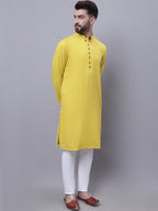 Even Apparels Yellow Pure Cotton Kurta With Band Collar | Grocsy