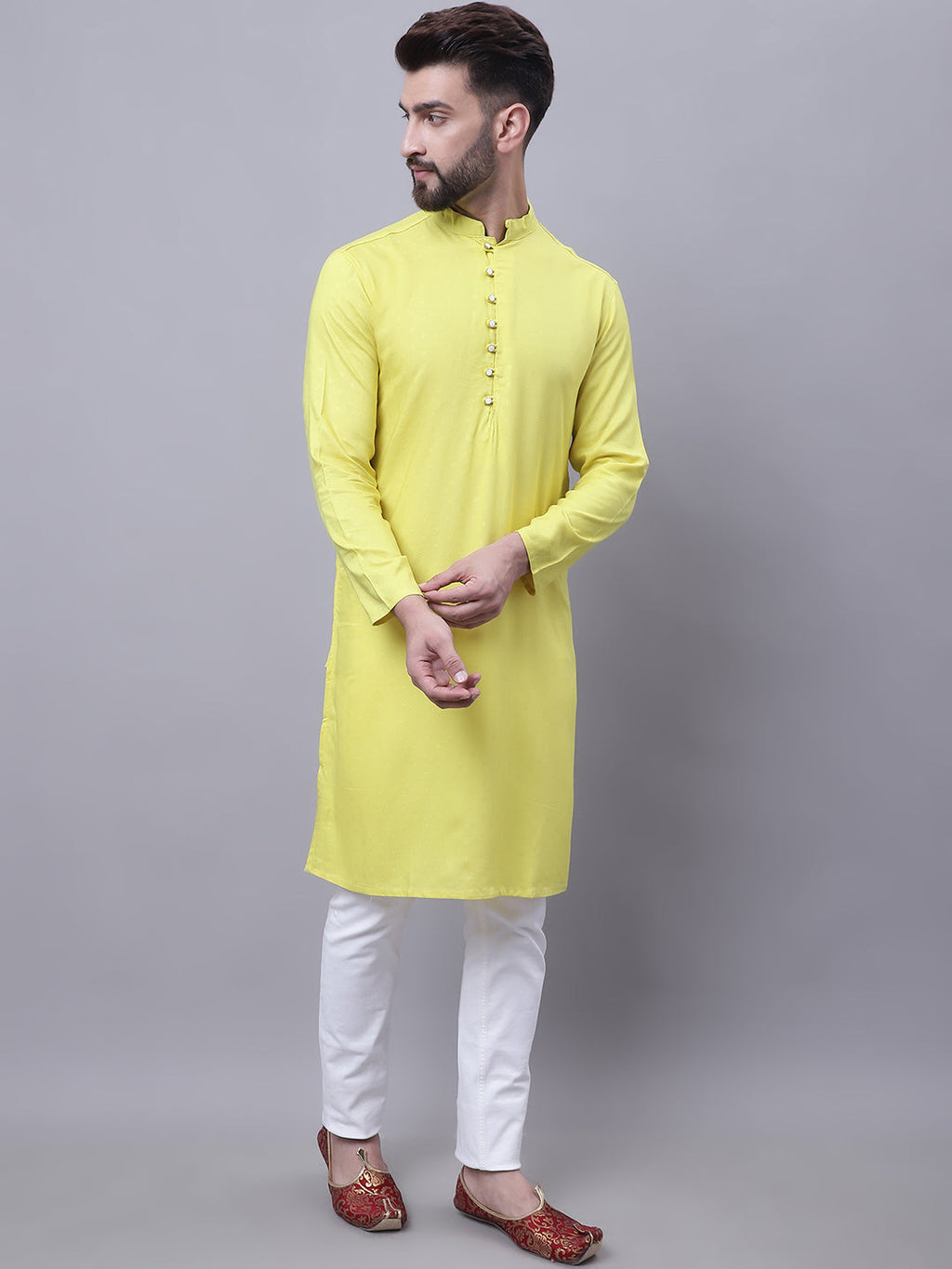 Even Apparels Yellow Pure Cotton Short Sleeves Kurta With Band Collar | Grocsy