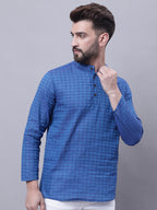 Even Apparels Blue Pure Cotton Short Kurta With Band Collar | Grocsy