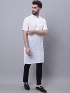 Even Apparels White Pure Cotton Short Sleeves Kurta With Band Collar | Grocsy