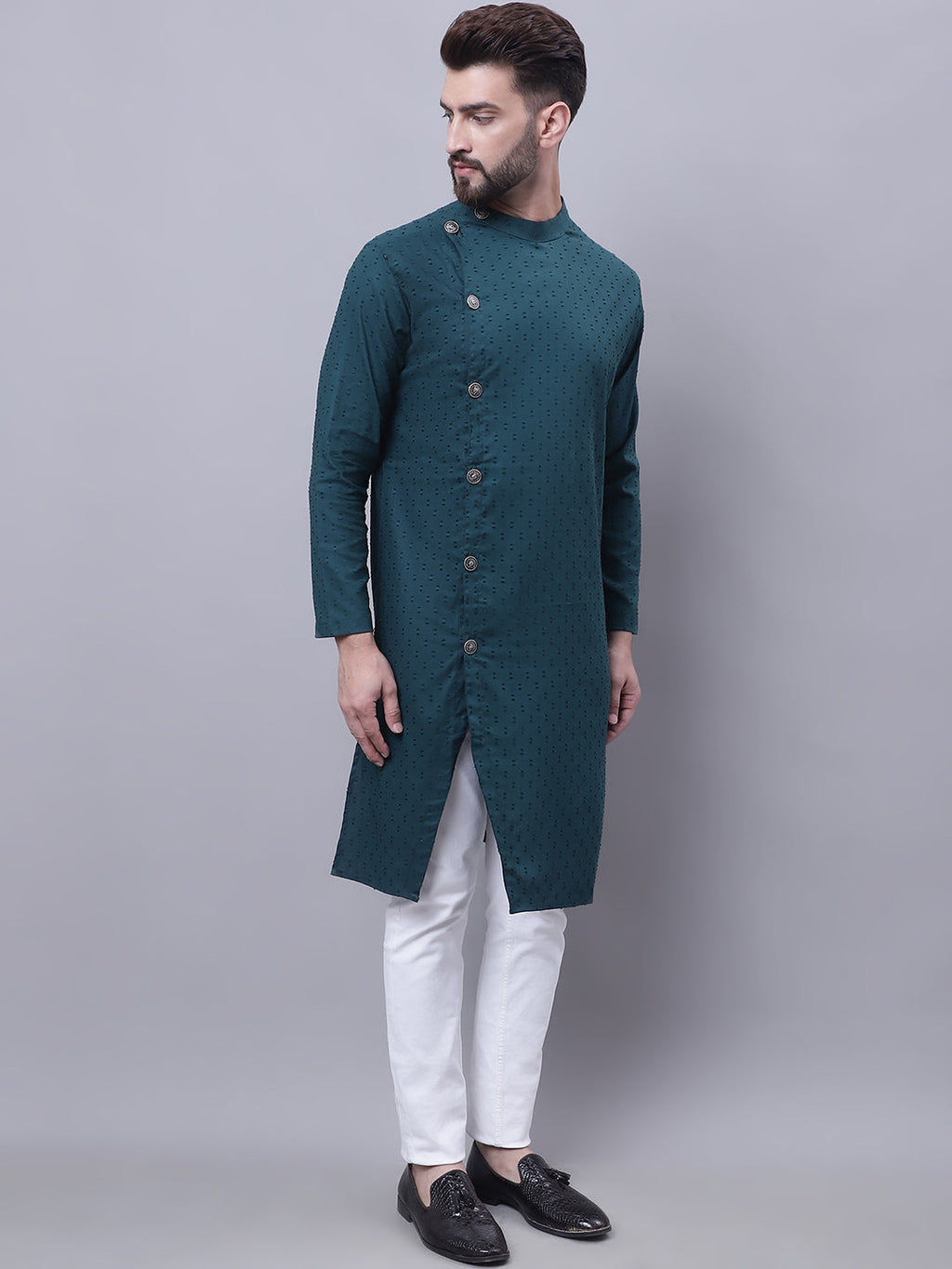 Even Apparels Green Sherwani Kurta With Asymetrical Cut | Grocsy