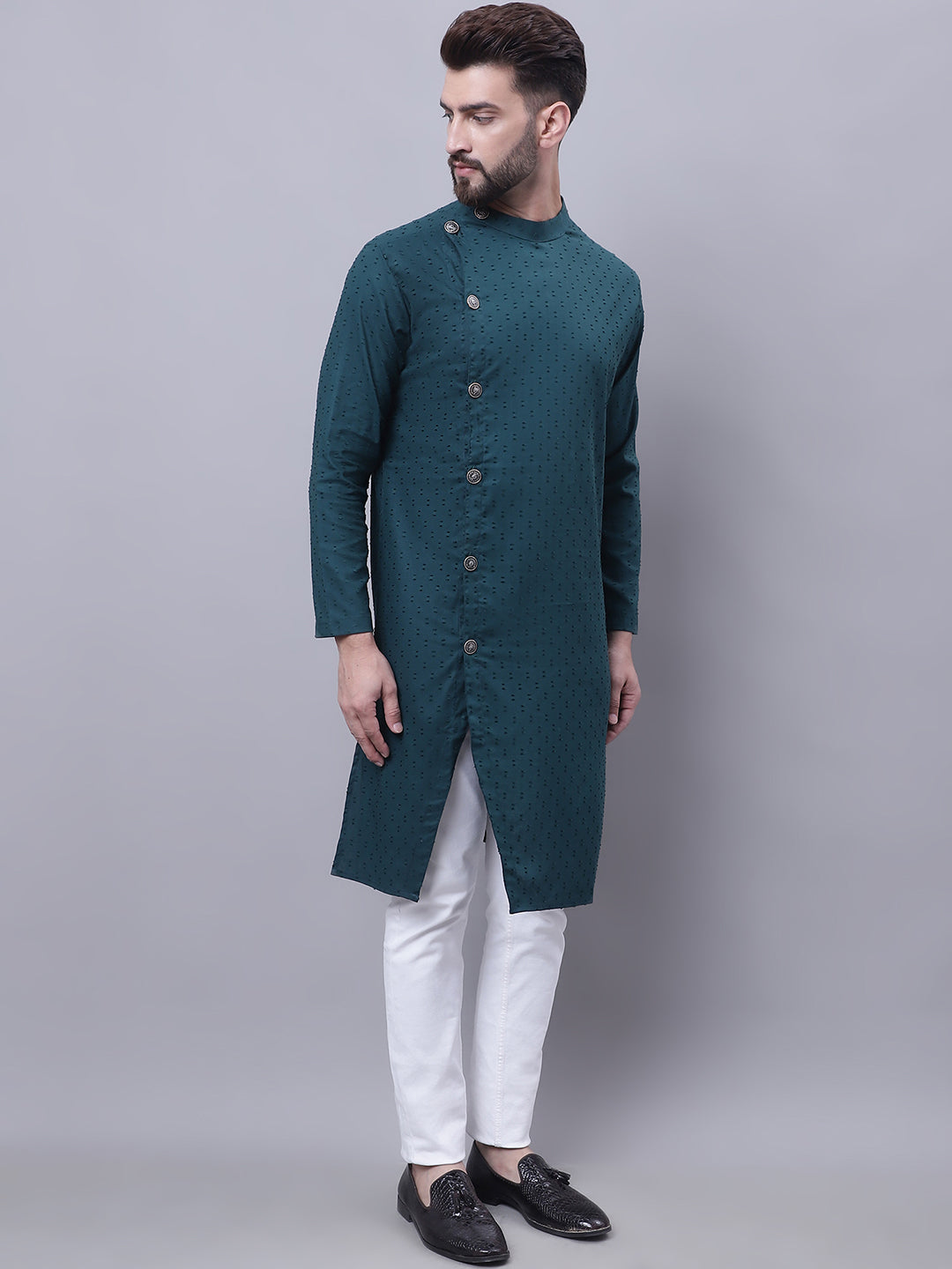 Even Apparels Green Sherwani Kurta With Asymetrical Cut | Grocsy