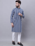 Even Apparels Blue Pure Cotton Kurta With Band Collar | Grocsy