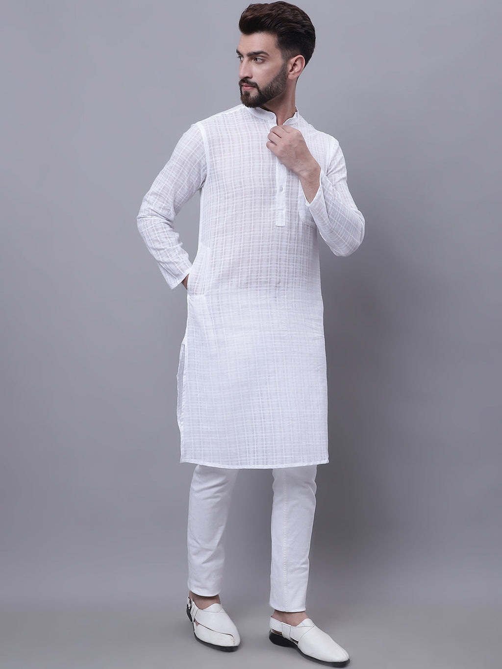 Even Apparels White Pure Cotton Kurta With Band Collar | Grocsy