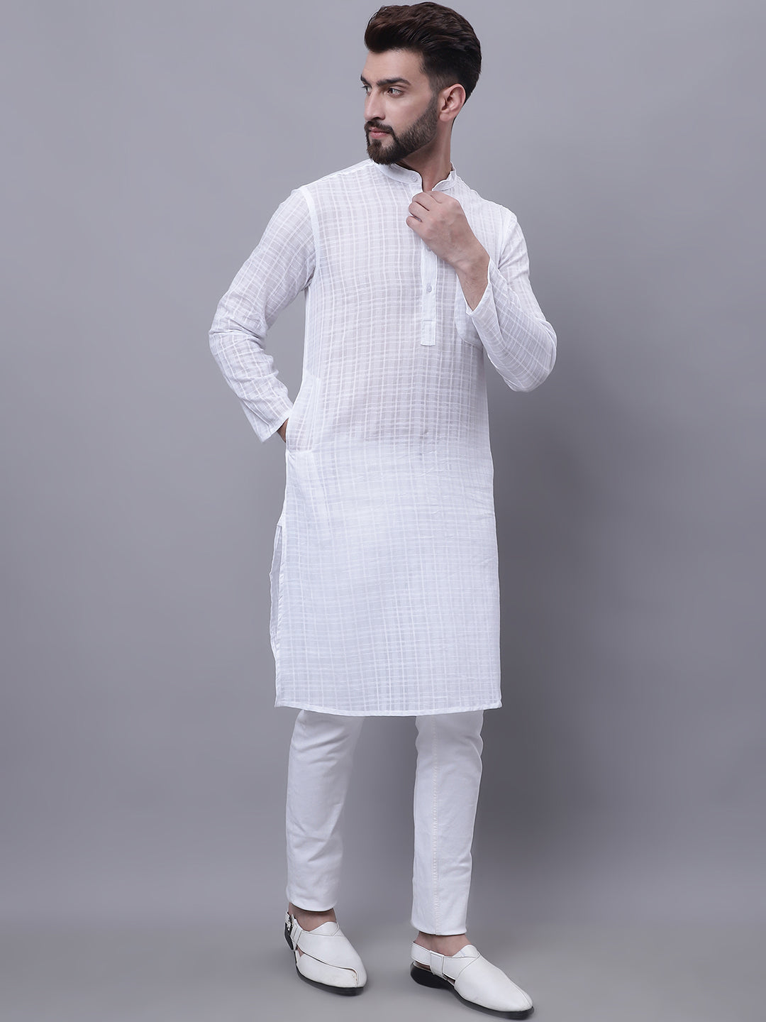 Even Apparels White Pure Cotton Kurta With Band Collar | Grocsy