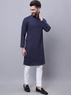Even Apparels Blue Pure Cotton Kurta With Band Collar | Grocsy