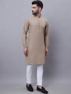 Even Apparels Beige Pure Cotton Kurta With Band Collar | Grocsy