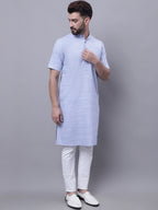 Even Apparels Blue Pure Cotton Short Sleeves Kurta With Band Collar | Grocsy