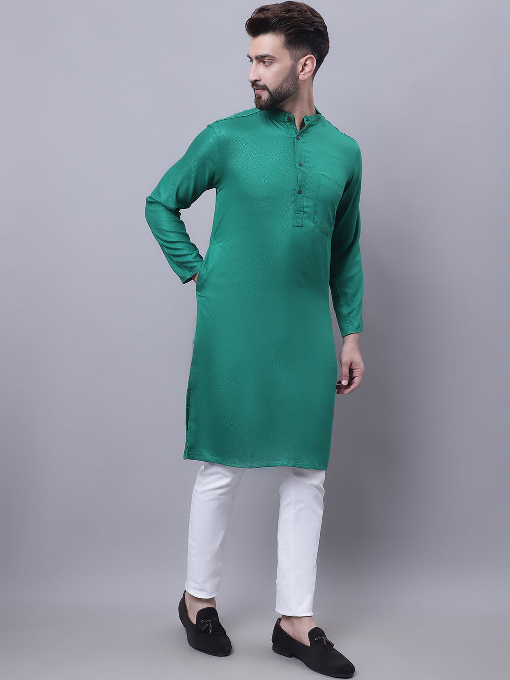 Even Apparels Green Kurta With Band Collar | Grocsy