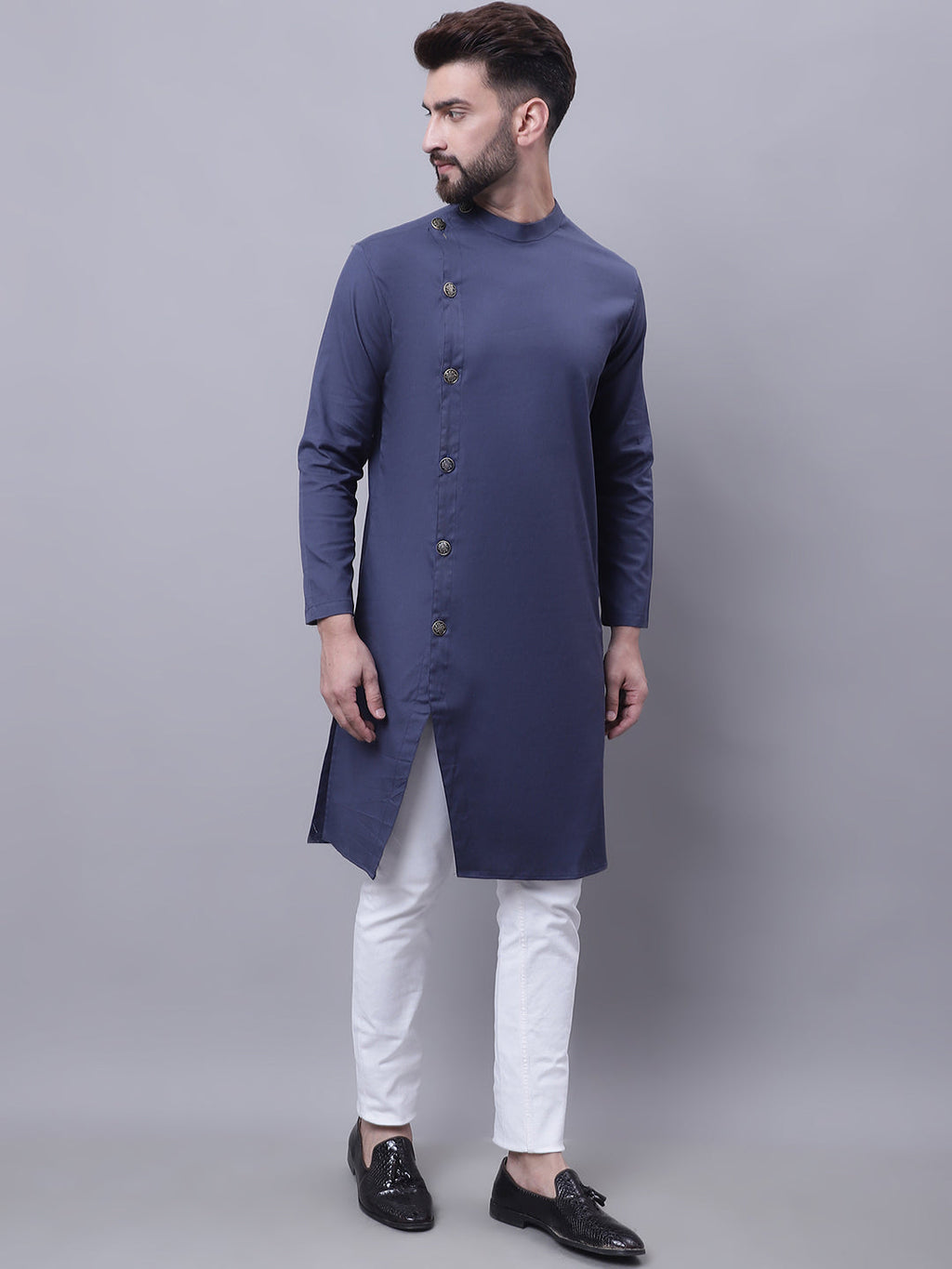 Even Apparels Grey Sherwani Kurta With Asymetrical Cut | Grocsy
