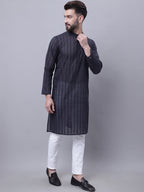 Even Apparels Black Pure Cotton Kurta With Band Collar | Grocsy