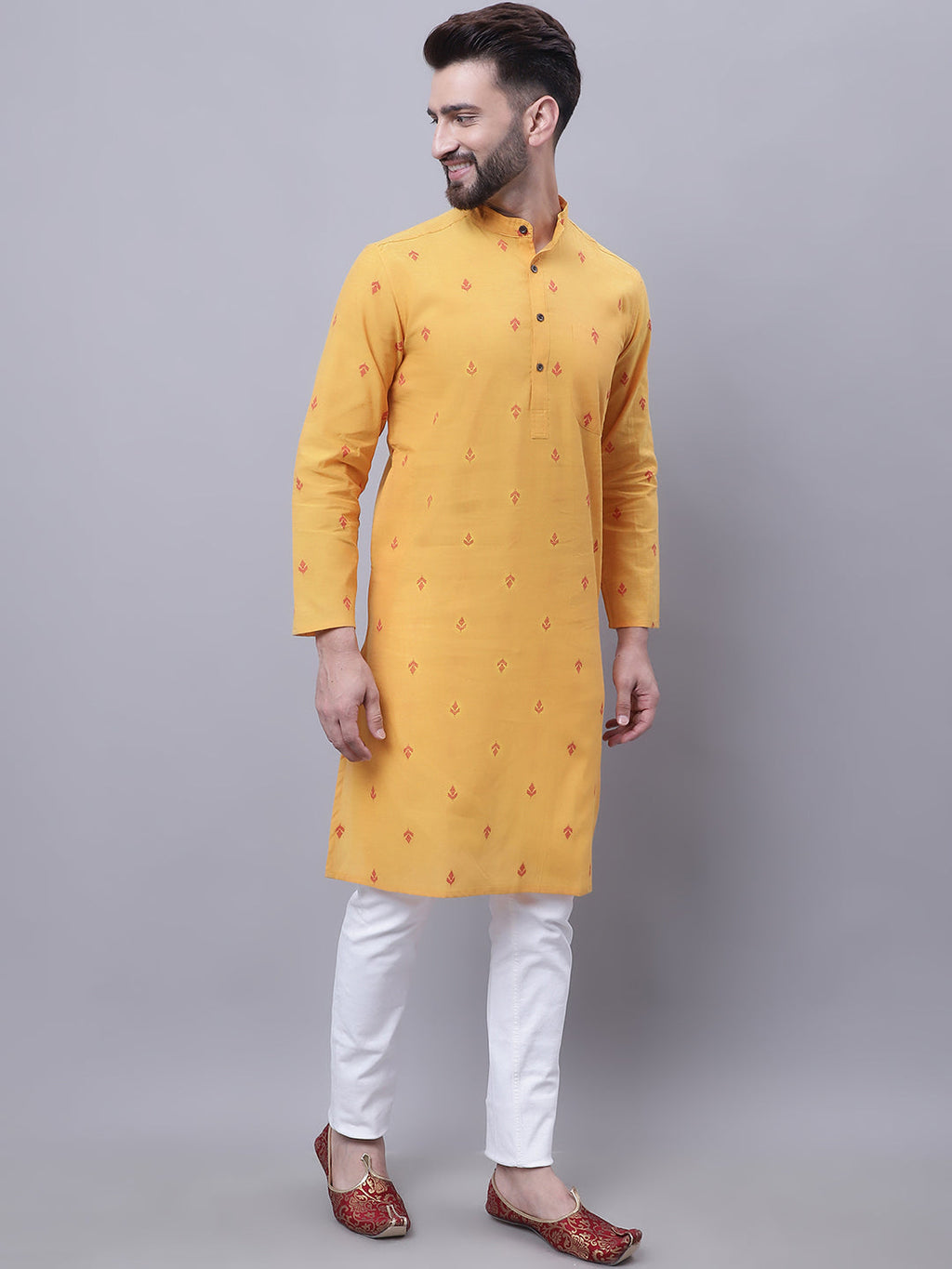 Even Apparels Yellow Pure Cotton Kurta With Band Collar | Grocsy