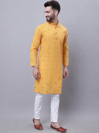 Even Apparels Yellow Pure Cotton Kurta With Band Collar | Grocsy