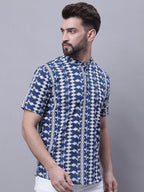 Even Apparels Blue Pure Cotton Short Kurta With Band Collar | Grocsy