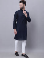 Even Apparels Blue Pure Cotton Kurta With Band Collar | Grocsy