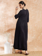 InWeave Women's Black Chikankari Long Anarkali Kurta Sharara Set | Grocsy