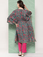 Ahalyaa Women Floral Printed Flared Sleeves Gotta Patti Crepe Kaftan Kurta | Grocsy