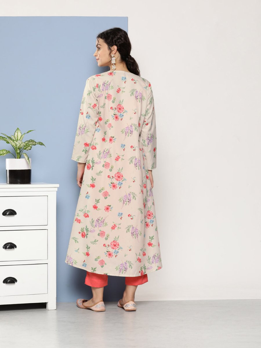 Ahalyaa Women Pink Floral Gotta Patti Kurta with Trousers | Grocsy