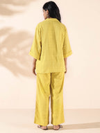 trueBrowns Lime Cotton Dobby V-Neck Co-ord Set | Grocsy