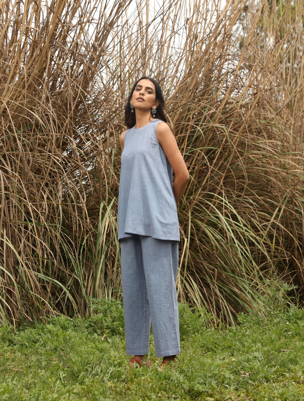 trueBrowns Blue Cotton Sleeveless Co-ord Set | Grocsy