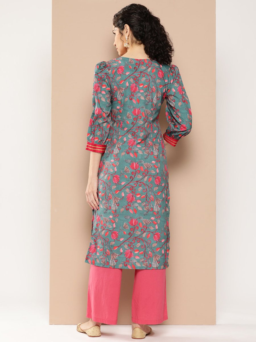 Ahalyaa Women Floral Printed Gotta Patti Floral Crepe Kurta | Grocsy