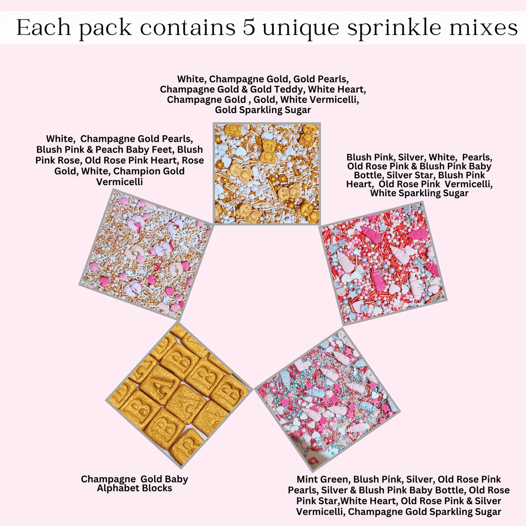 Confect Girls Baby Shower Sprinkles | Edible Sprinkles | Mix Silver, Gold & Blush pink Sprinkles | Grocsy
