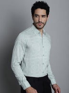 Jainish Men's Geomatric Printed Formal Shirts - Pista | Grocsy