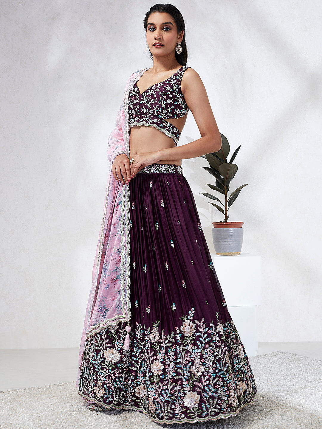House of Panchhi Teal Pure Georgette Sequins And Thread Embroidery Lehenga Choli & Dupatta | Grocsy