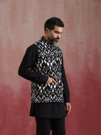 trueBrowns Men's Black Ikat Print Cotton Reversible Nehru Jacket | Grocsy