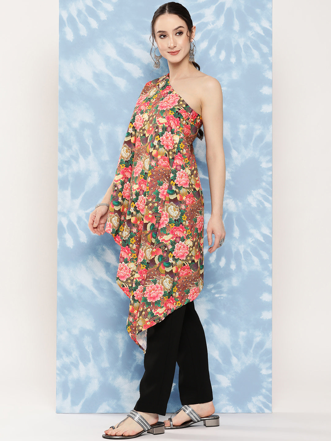 InWeave Women's Mutli Peacock Japanese Art Oneshoulder Top | Grocsy