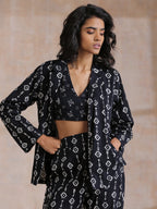 trueBrowns Black White Geometric Print Cotton Pant Suit Set | Grocsy