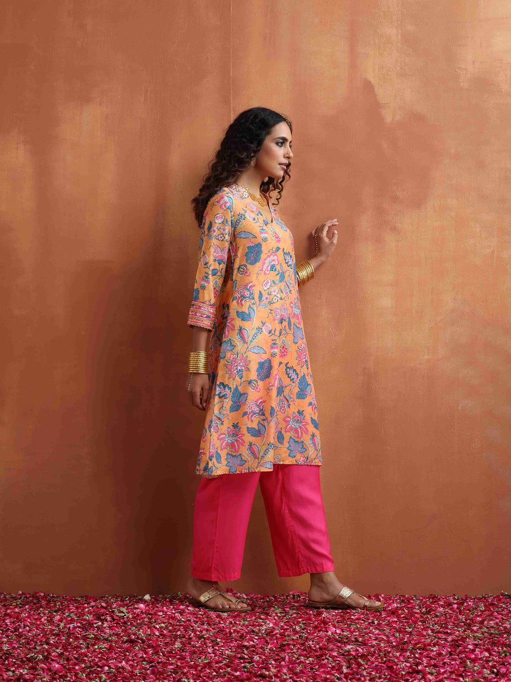 trueBrowns Orange Print Kurta Co-ord Set | Grocsy