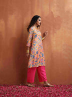 trueBrowns Orange Print Kurta Co-ord Set | Grocsy