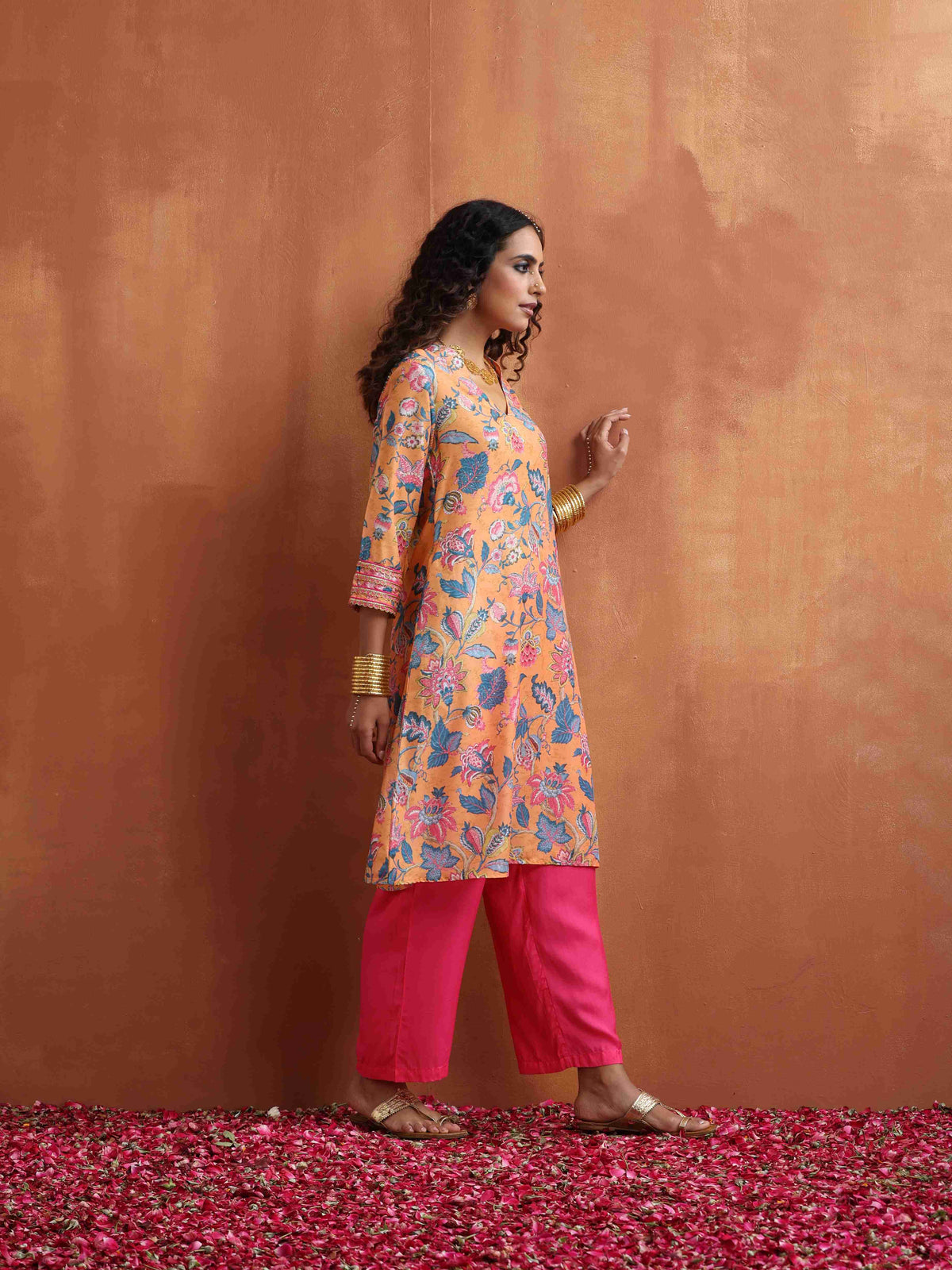 trueBrowns Orange Print Kurta Co-ord Set | Grocsy