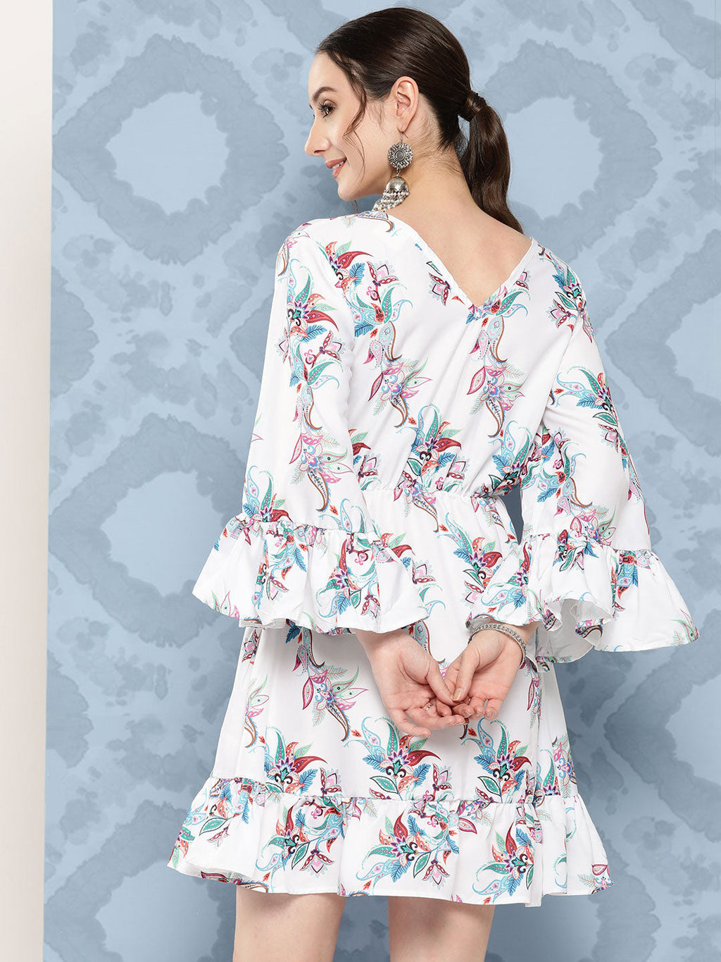 InWeave Women's White Floral Paisley Print Short Dress | Grocsy