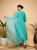 InWeave Women's Aqua S Print Alia Cut Gota Work Kurta Set W Aqua Le Du | Grocsy