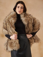 InWeave Women's Winter Beige Faux Fur Cape | Grocsy